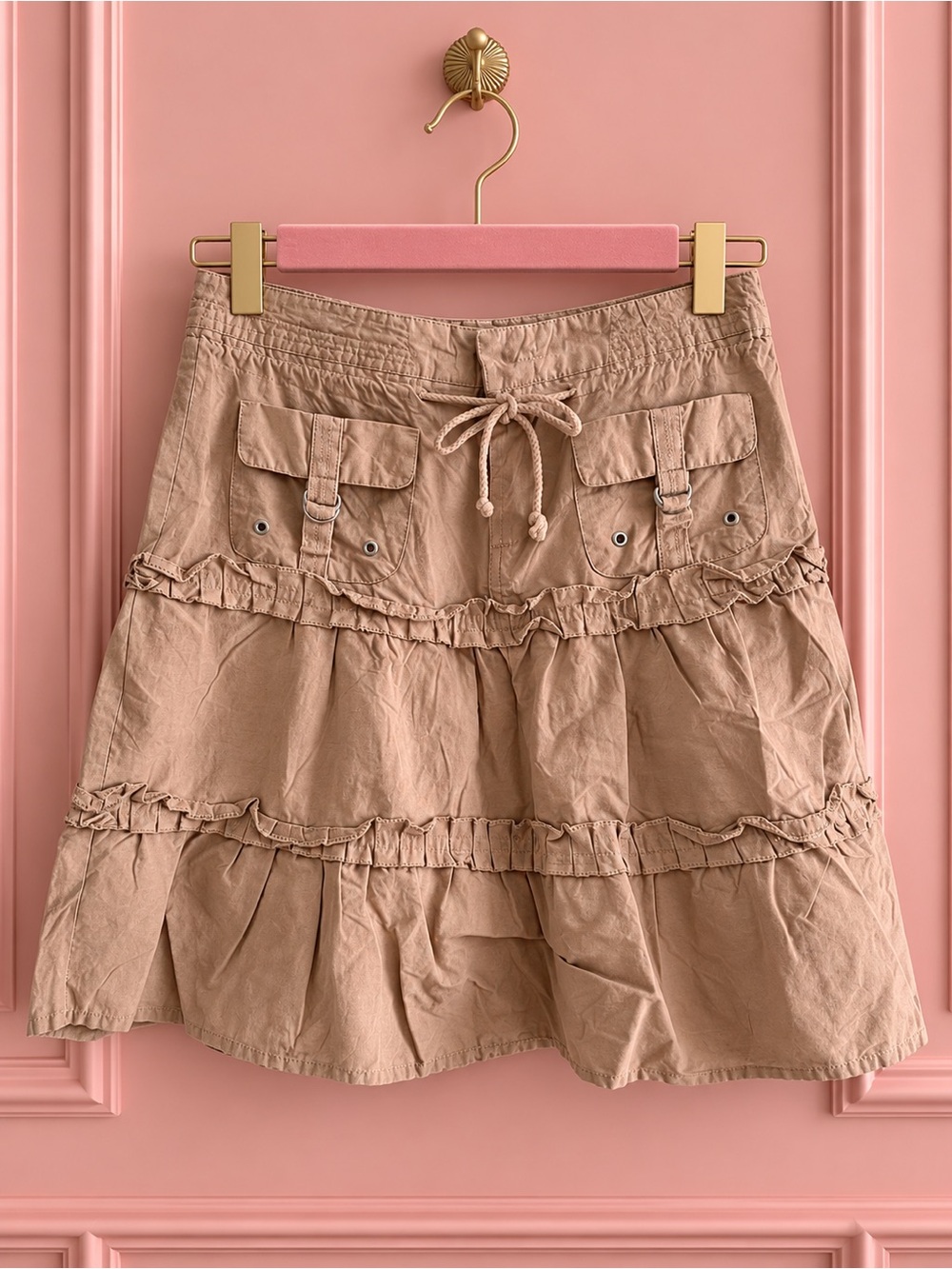 Y2K Tan Cargo Tiered Skirt Size S